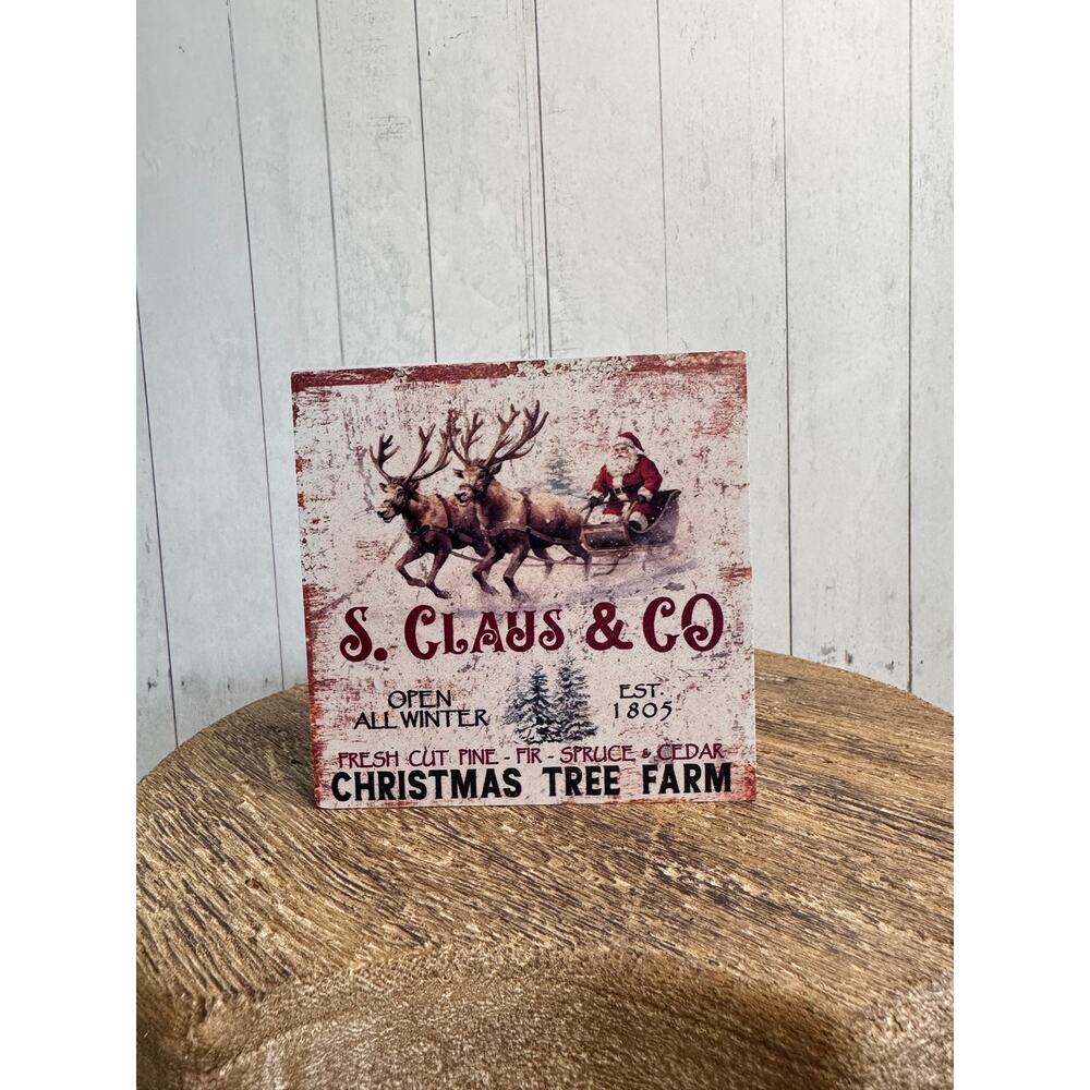 Cute Christmas Winter Reindeer Scene Small Gifts Mini Wood Sitter 3.5 inch